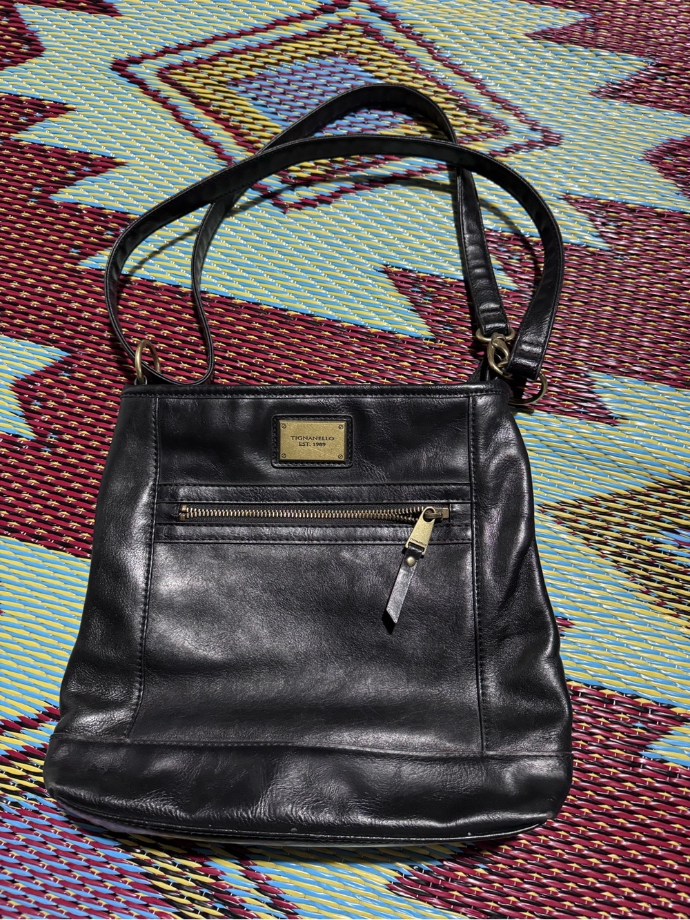 Tignanello black leather square shoulder bag